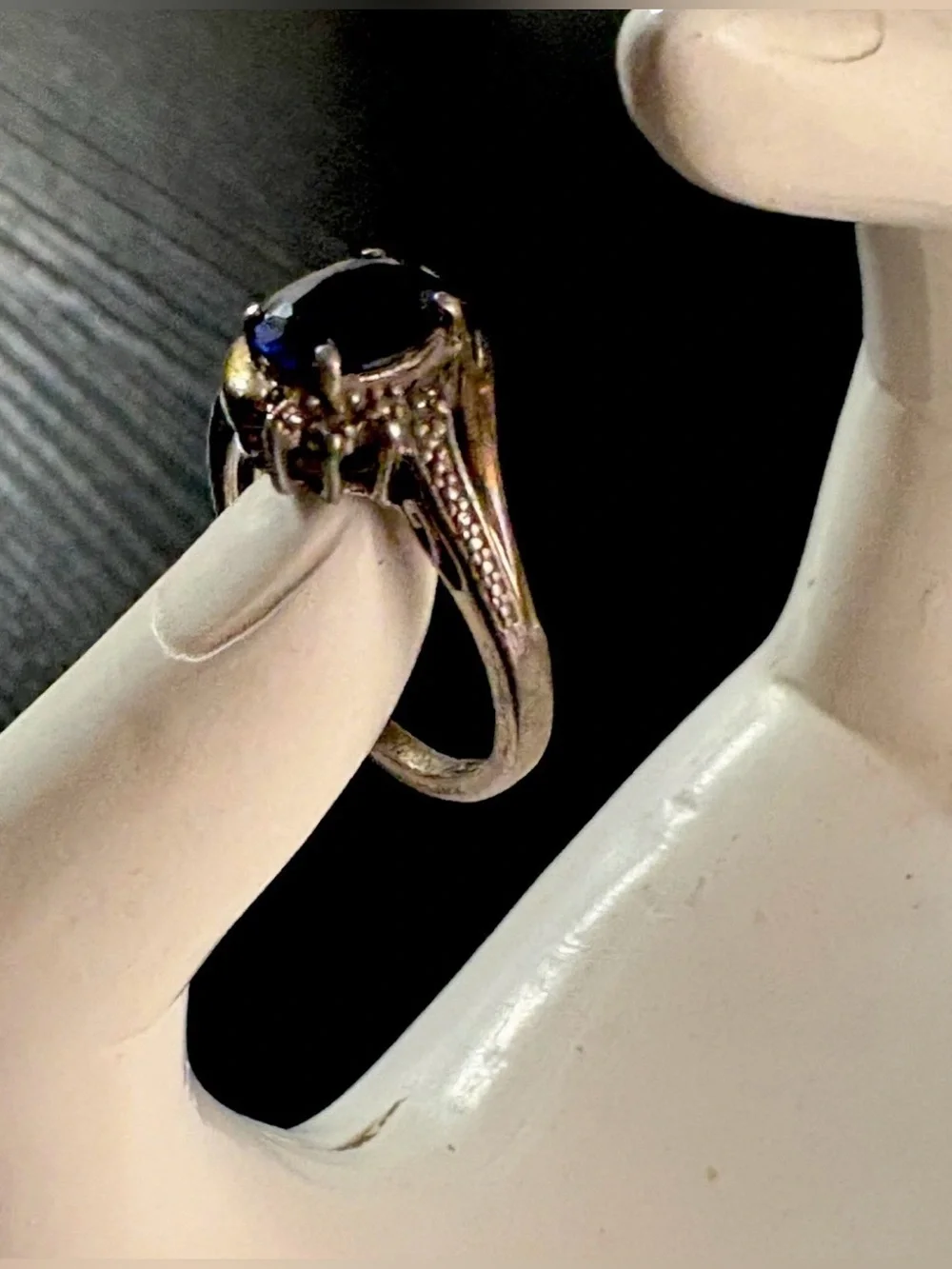 Vintage 925 Sterling Silver 10K Gold Genuine Oval Blue Sapphire Ring Size 7